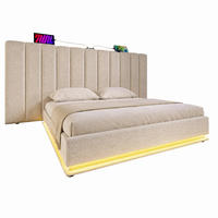 POLSTERBETT mit Stauraum, LED und USB 180x200 cm Leinen Beige inkl. Matratze - Beige, Metall (180/200cm) - Meubliv