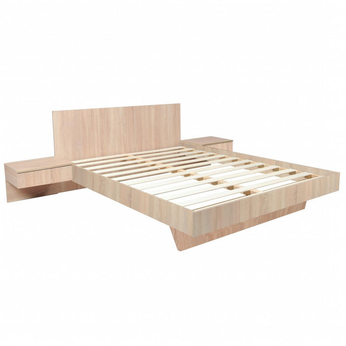 BETT COOL / Bett 140x190 cm + 2 Konsolen + Bettkasten - Gebleichte Eiche Dekor - Sonoma Eiche, Holz/Holzwerkstoff (192.2/234cm) - Weber Industries