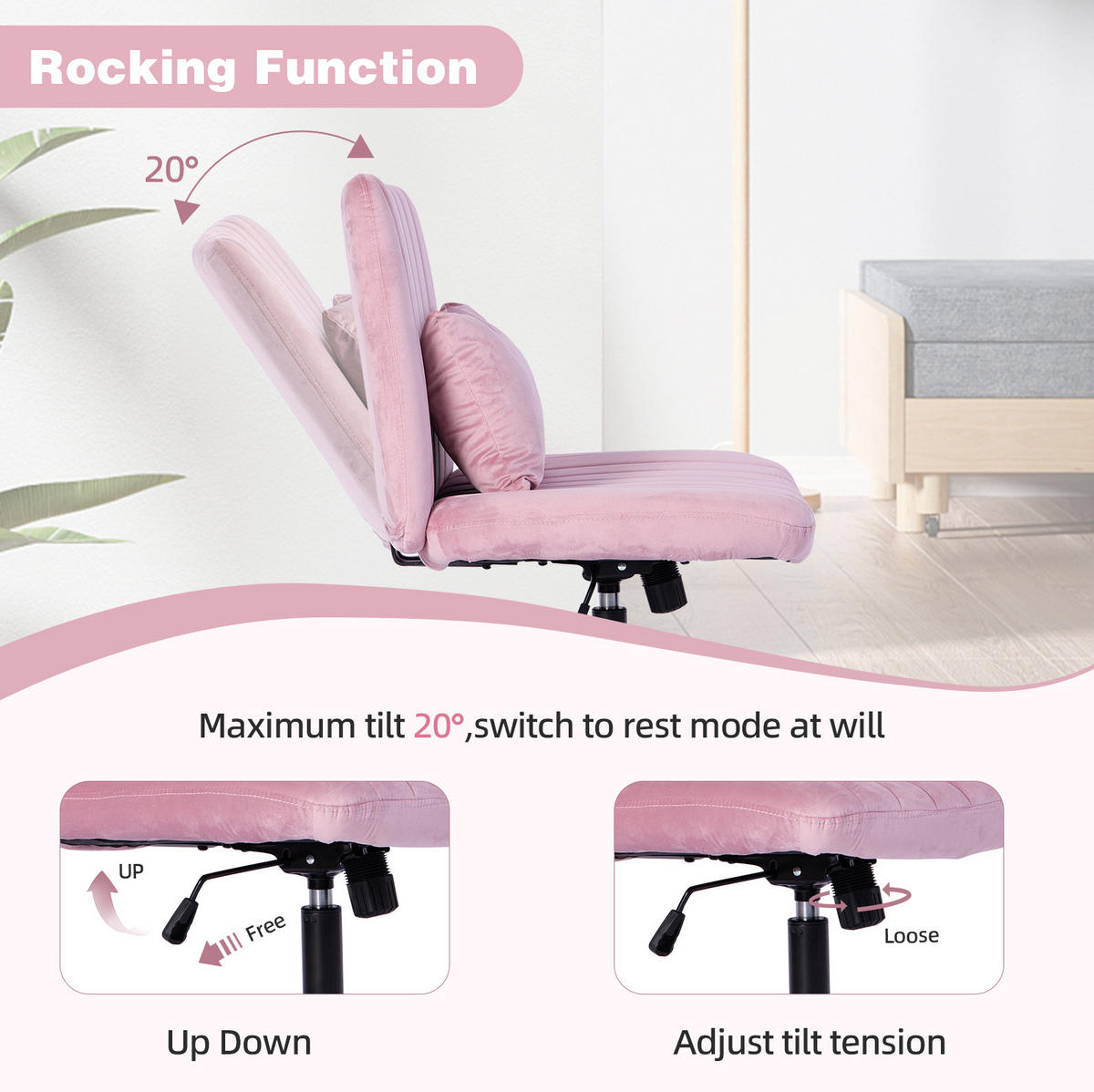 BÜROSTUHL höhenverstellbar Stoff Light Pink - Pink, Kunststoff (25.2/33/21.5cm) - Meubliv