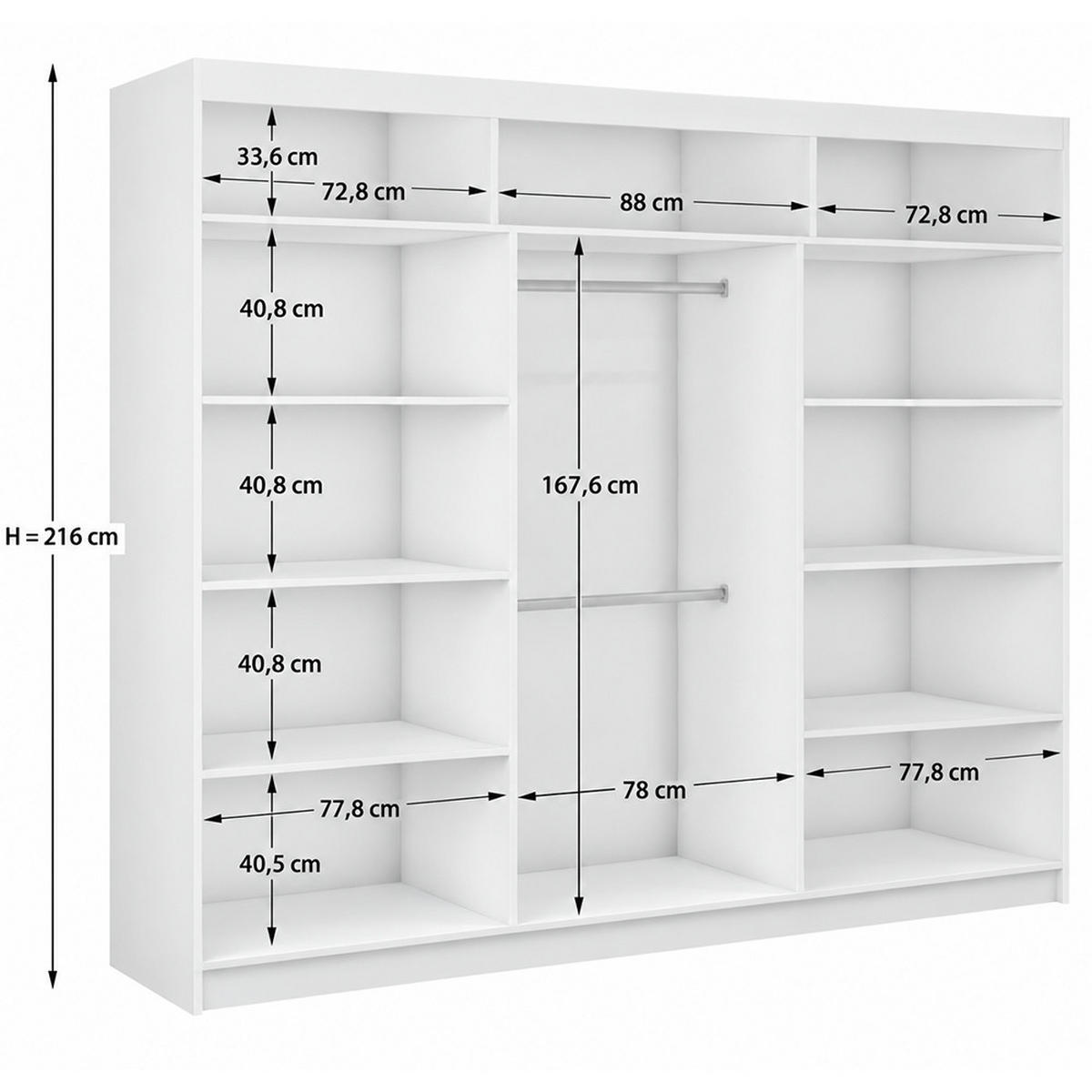 KLEIDERSCHRANK Steria 240 cm Graphit Griffe silber - Graphitfarben, Holzwerkstoff (240/216/61cm) - KS Home Concept