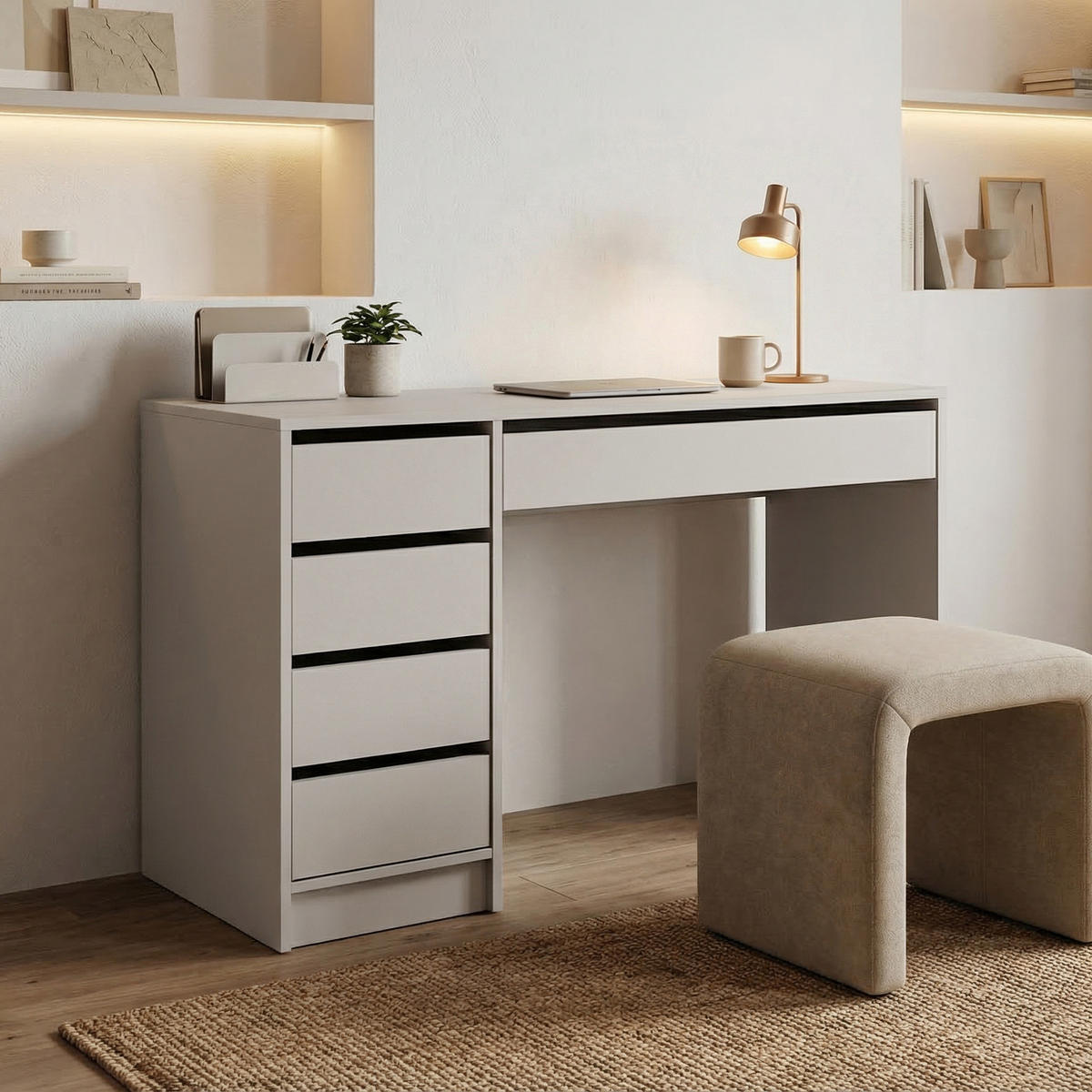 SCHREIBTISCH Malta mit 5 Schubladen, grifflos, Kaschmir - Kaschmir, Holzwerkstoff (57/120/75.5cm) - Beautysofa