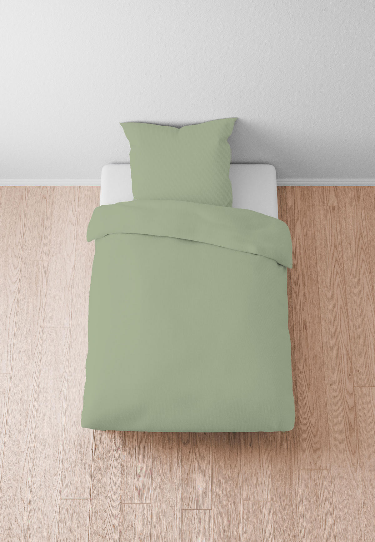 BETTWÄSCHE-GARNITUR Flanell UNI oliv, 155x220 cm + 80x80 cm - Olivgrün, Textil (155/220cm) - biberna