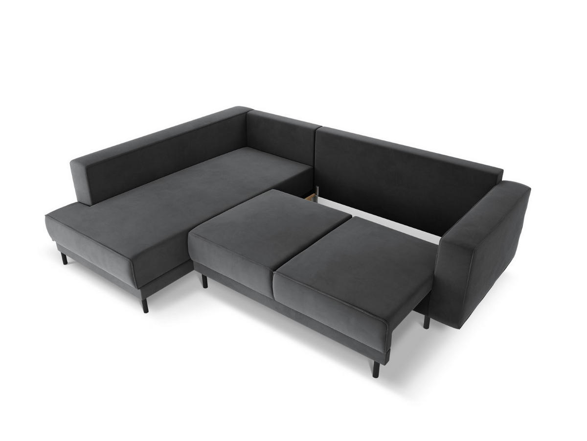 AUSKLAPPBARES-ECKSOFA links Caro aus Samt grau 5 Sitzplätze - Grau, Textil (187/247cm) - Micadoni