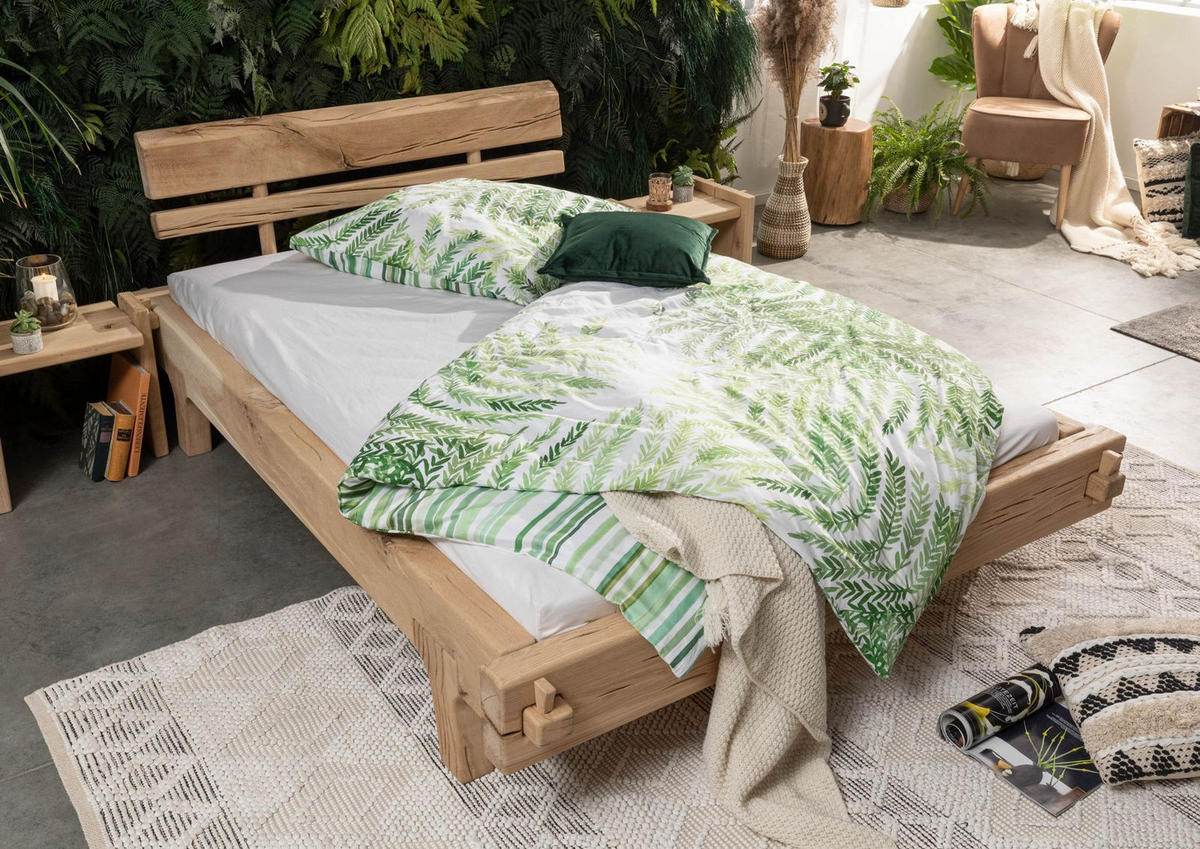 BETT Massivholz Eiche 160 x 200 x 85 natur OAK HEART #02 - Braun, Holz (160/200cm) - Massivmoebel24