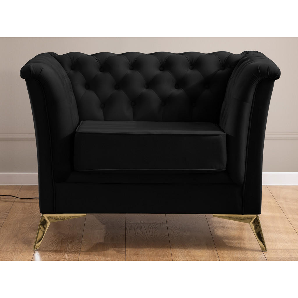 Thumbnail - S-Style Möbel Chesterfield-Sessel, Schwarz, Textil, Echtholz,Birke, Buche, 1-Sitzer, Füllung: Polyetherschaumkern, 116x7...