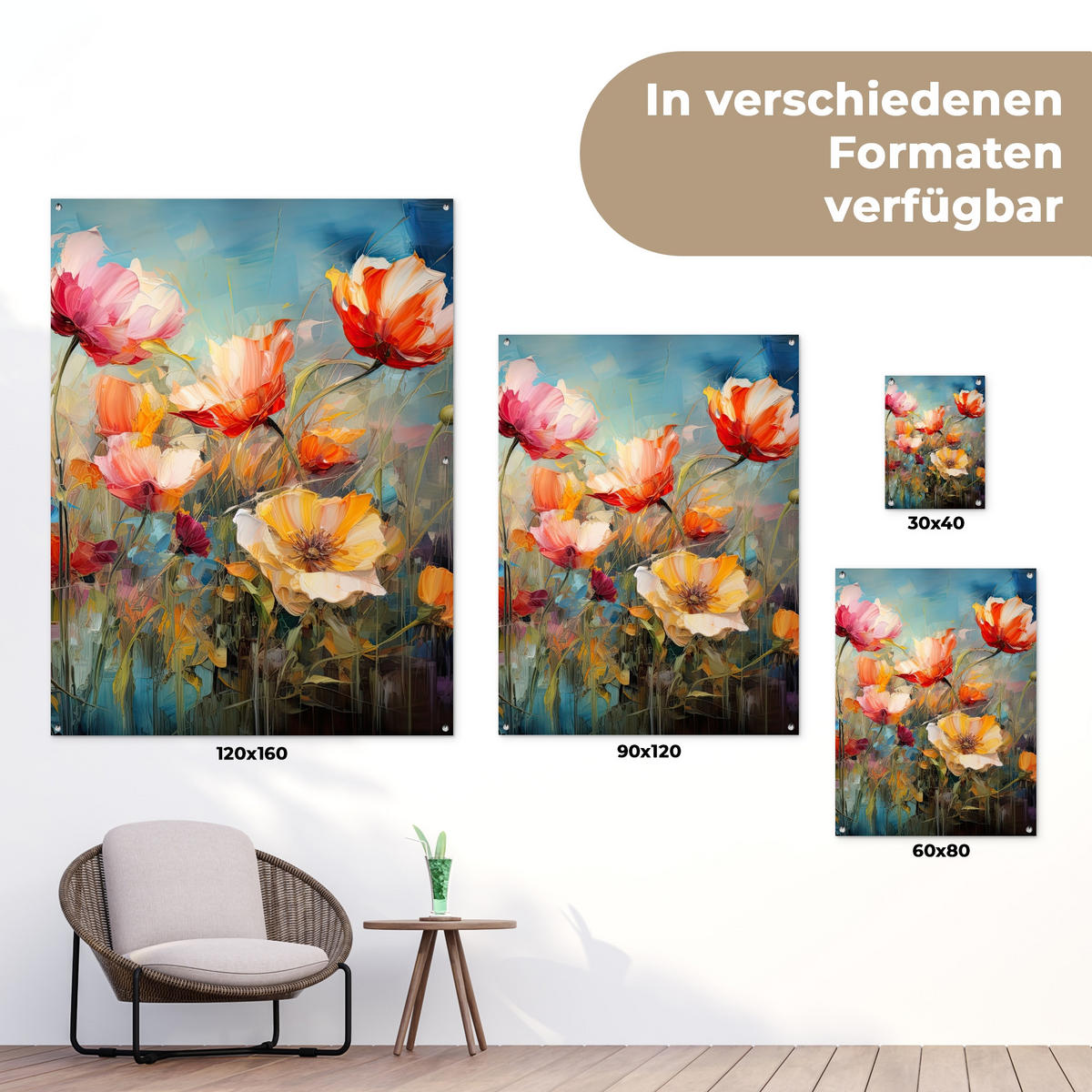 ZAHRADNÍ PLAKÁT Květiny - Akvarel - Umění - Botanické - Příroda 120x160 cm - pomerančová, plast (120/160/0.2cm) - OnlyWow