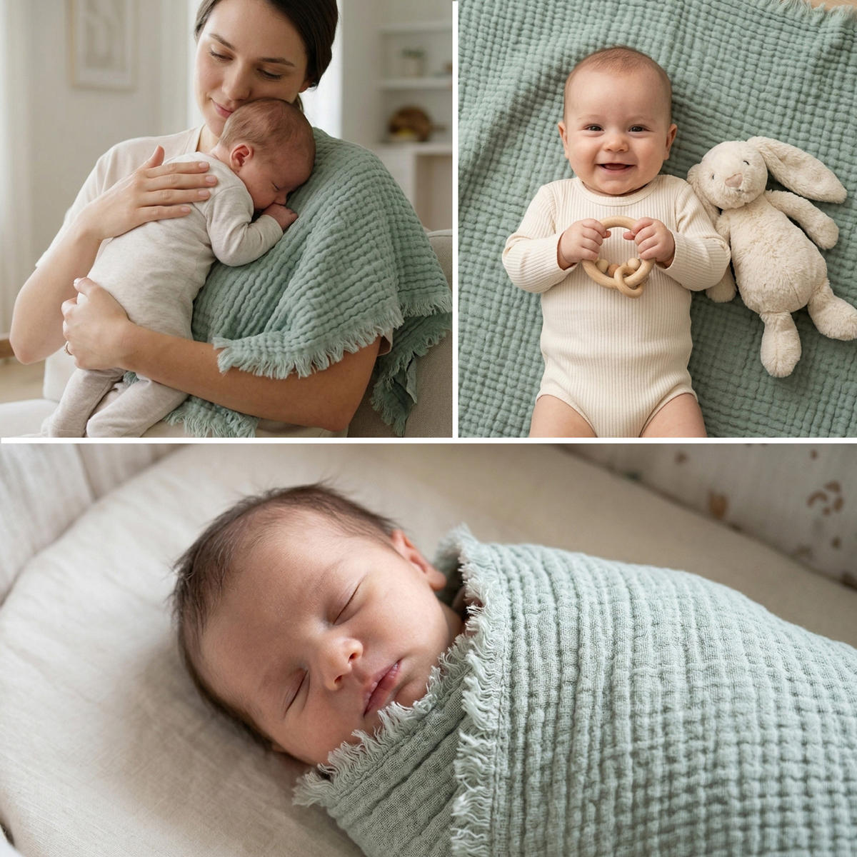 MUSSELINDECKE Babydecke Einschlagdecke Puckdecke Säuglingsdecke Stilltuch - Mintgrün, Textil (80/80cm) - nordic coast company