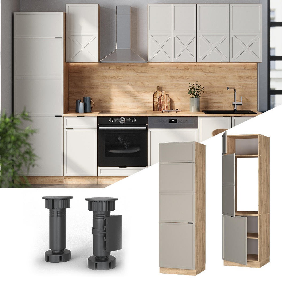 OHIŠJE ZA HLADILNIK Fame-Line Sivo-belostna 60 cm - siva/medeni hrast, leseni material (60/206.8/58.1cm) - Vicco