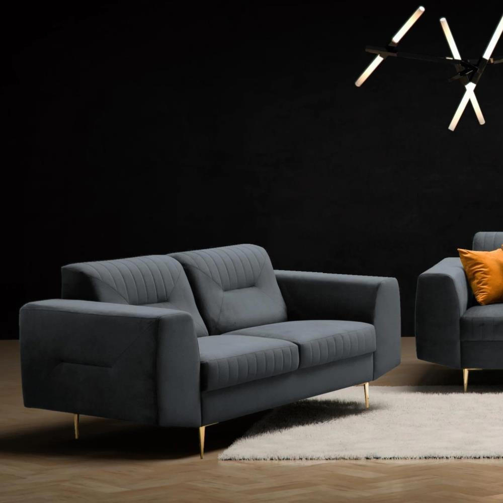 2-SITZER SOFA Venezia dunkelgrau mit goldenen Beinen - Dunkelgrau/Goldfarben, Textil (172/85/94cm) - Beautysofa