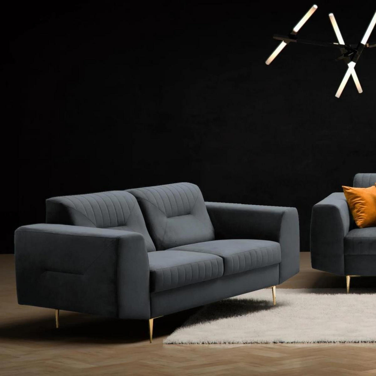 2-SITZER SOFA Venezia dunkelgrau mit goldenen Beinen - Dunkelgrau/Goldfarben, Textil (172/85/94cm) - Beautysofa