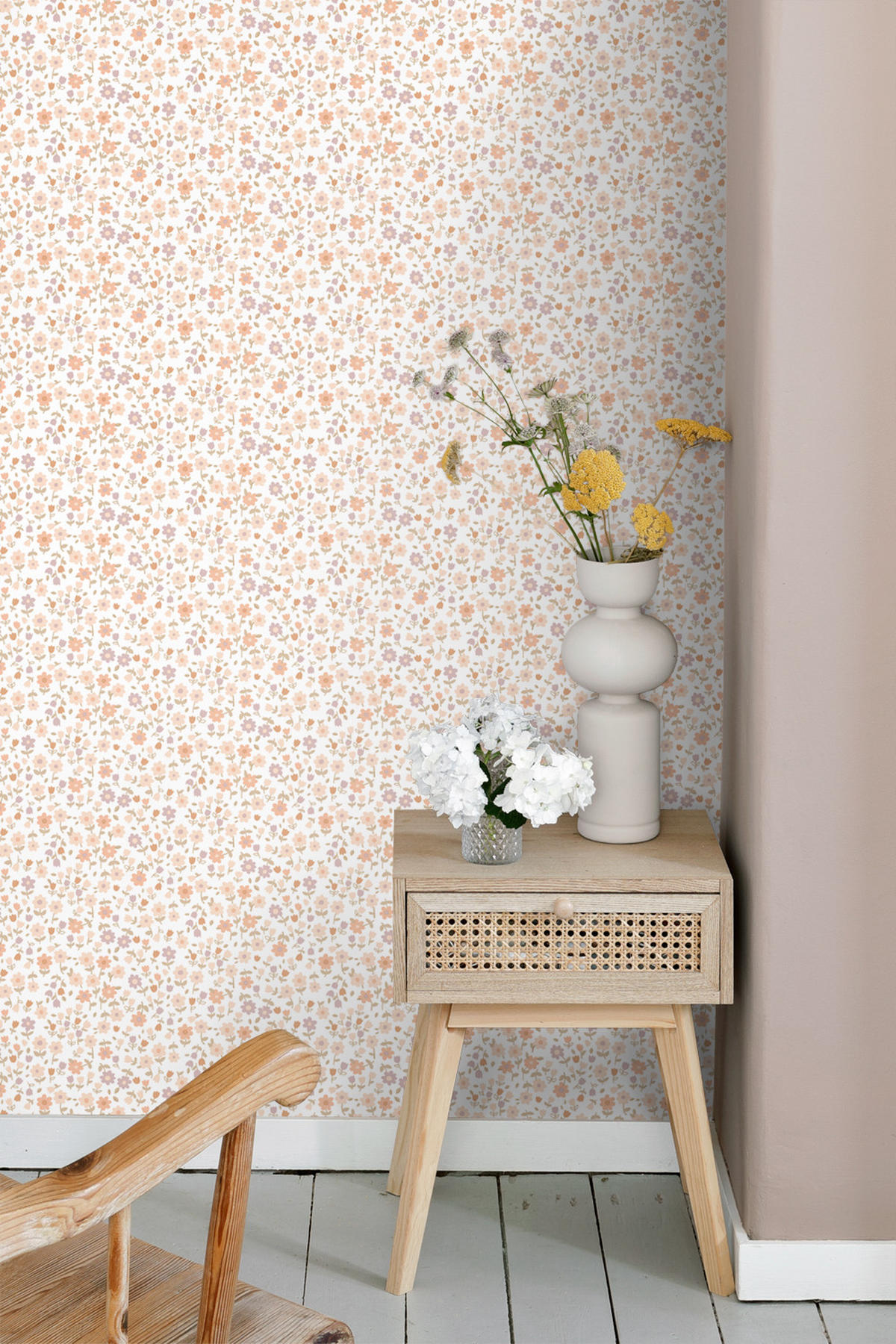 TAPETE Blumen 53 cm x 10.05 m - Weiß, Papier (53/0.1cm) - ESTAhome