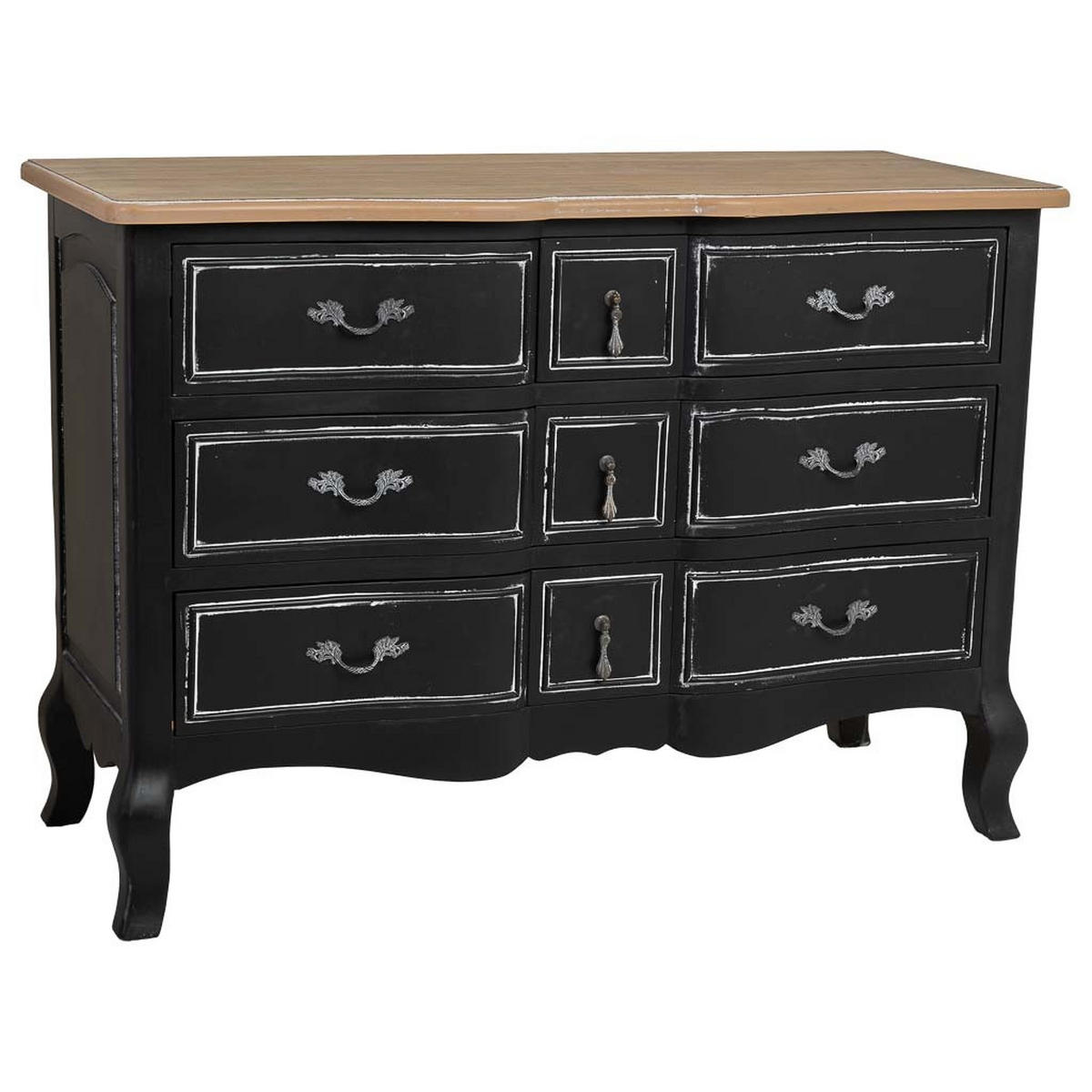 LACKIERTE Holzkommode mit 9 Schubladen 120x51x84 cm - Schwarz, Holz (120/84/51cm) - Wanderlust