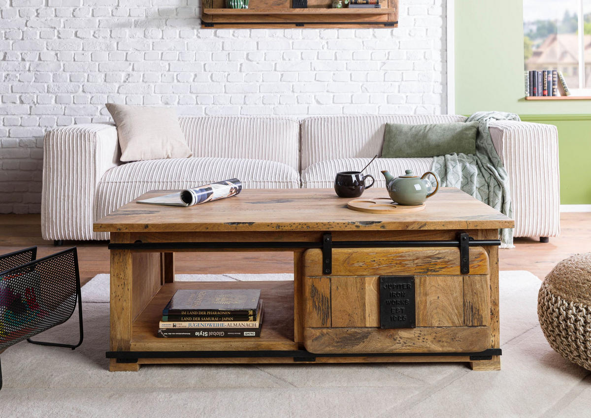 COUCHTISCH Mango 120x70x45 natur lackiert RAILWAY #1007 - Naturfarben, Holz (120/70/45cm) - Massivmoebel24
