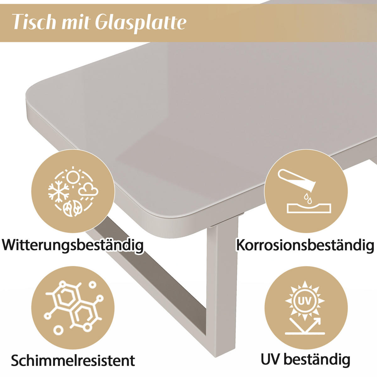 GARTENMÖBEL-SET mit Ecksofa, Couchtisch, Seilgeflecht und Glasplatte, Beige - Beige, Metall - Redom