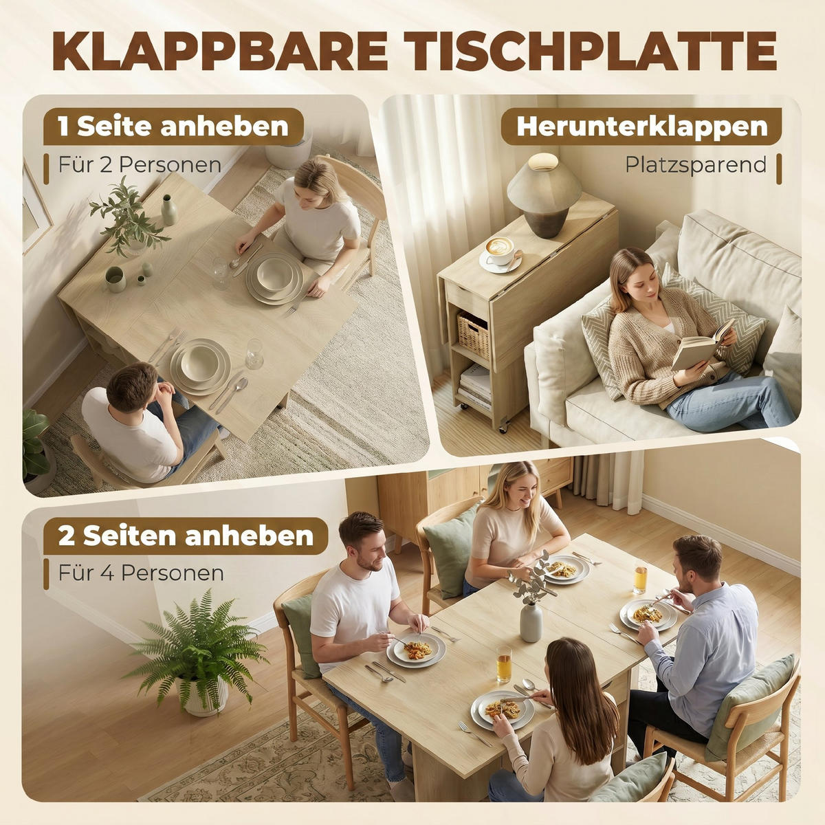 KLAPPBARER-ESSTISCH Spanplatte Naturholz - Naturfarben, Holzwerkstoff (114.5/70/75cm) - HOMCOM