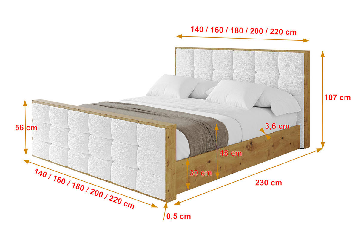 POLSTERBETT mit Bettkasten, Fußteil und Lattenrost, Boxbett mit Matratze H3/H4 - ENZO2-Z 180x200 Weiß - Weiß, Holzwerkstoff/Textil (180/200cm) - ALTDECOR
