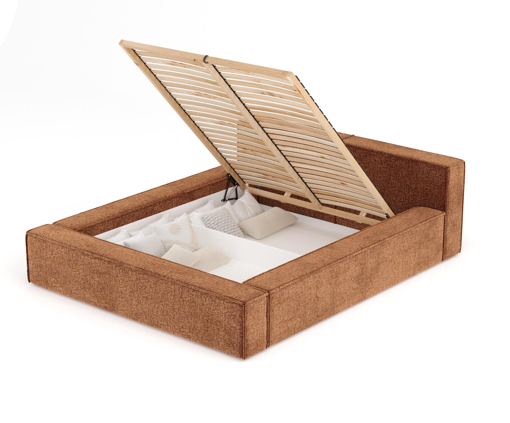 POLSTERBETT Voliera Dunkelorange 200/200 cm im Chenille-Stoff - Birkefarben/Dunkelorange, Holz/Holzwerkstoff (200/200cm) - Maison de Reve