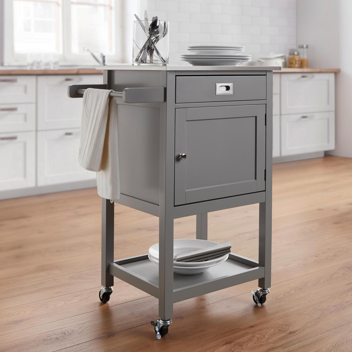 ROLLWAGEN Hendrik Grau Echtholz/MDF - Grau, Holz (65/91.5/45cm) - Bessagi Home