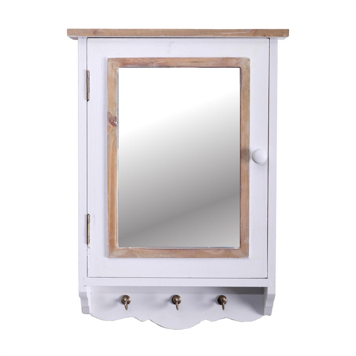 SCHLÜSSELSCHRANK PAULA mit Spiegel und 3 Haken weiß-natur - Weiß, Holz (34/48/10cm) - DESIGN DELIGHTS