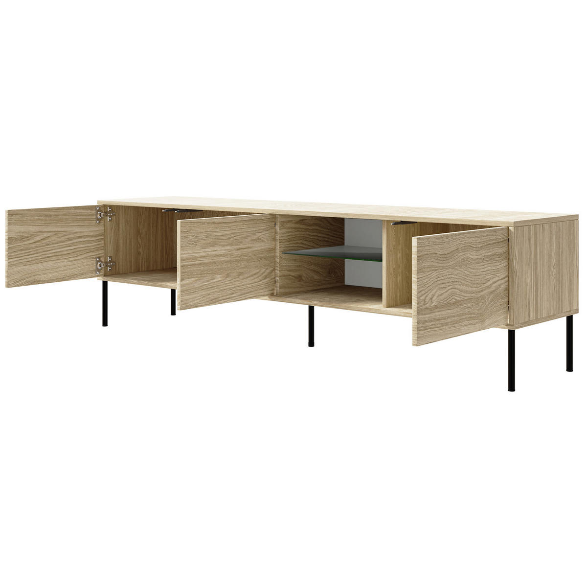 TV stolík Modity Dekor dub 175/47/31 cm - čierna/farba duba, kov/kompozitné drevo (175/47.5/31.2cm) - Selsey