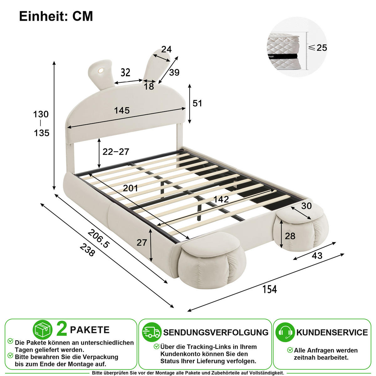 POLSTERBETT 140/200 cm in Beige Samt mit Bettkasten und LED - Beige, Holzwerkstoff/Textil (140/200cm) - CHICFURN