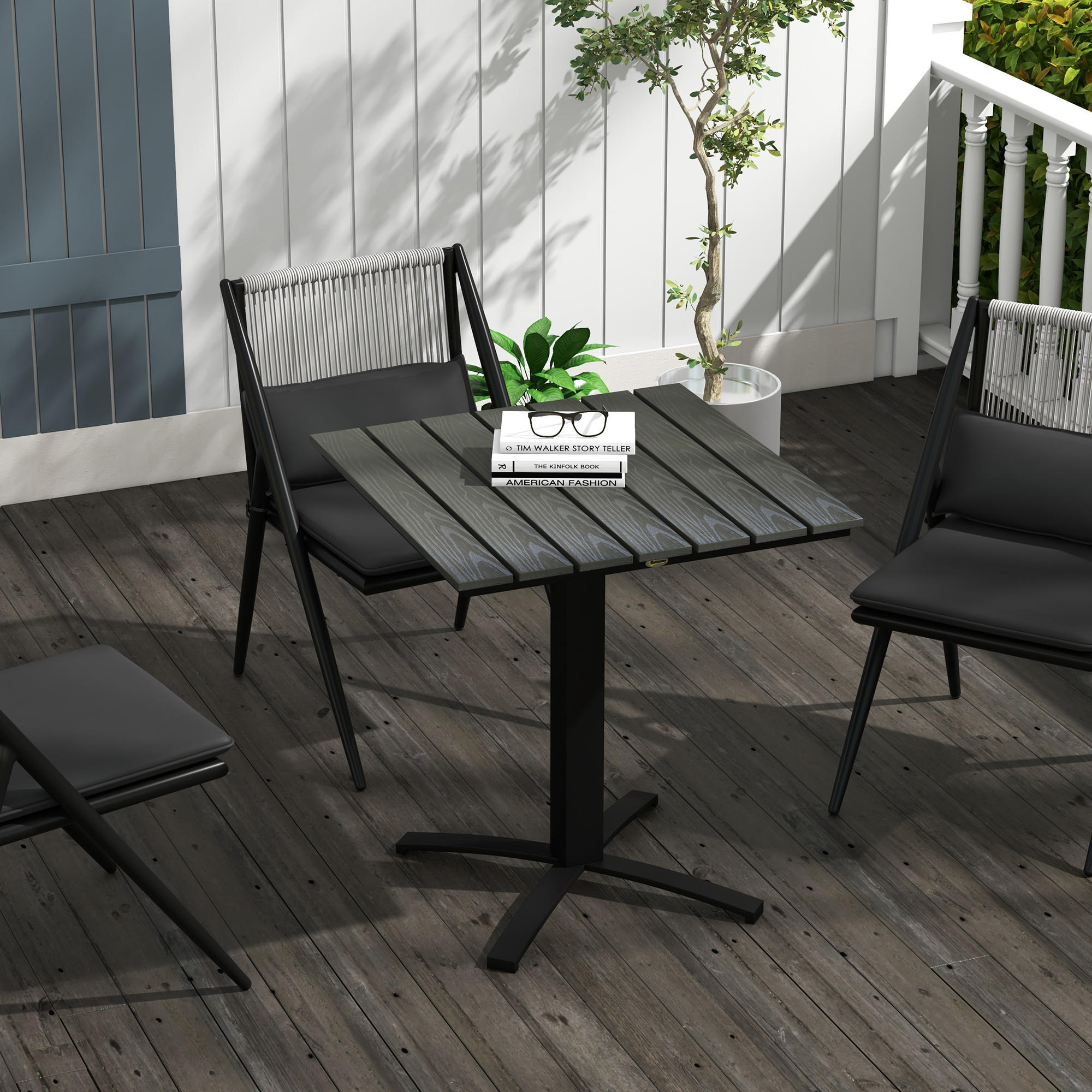 GARTENTISCH, Esstisch für 4 Personen, mit Holzoptik für Terrasse, Alu, Grau - Grau, Metall (70/70/76cm) - Outsunny