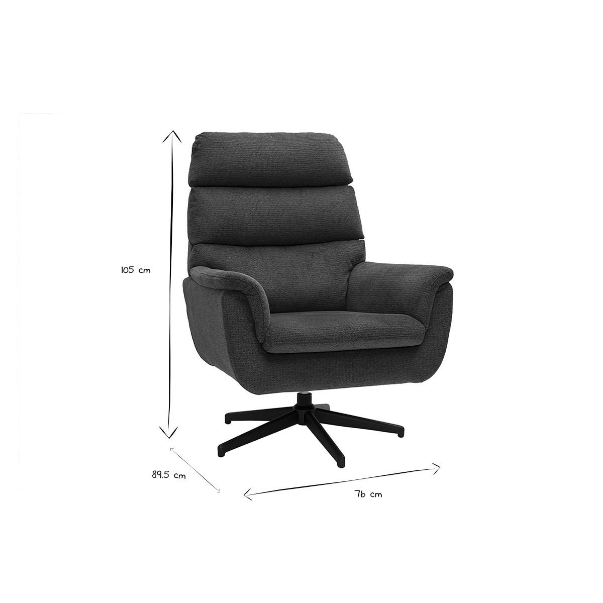 SESSEL drehbar Stoff Dunkelblau Metall JONAH - Dunkelblau, Textil (89.5/105/76cm) - Miliboo