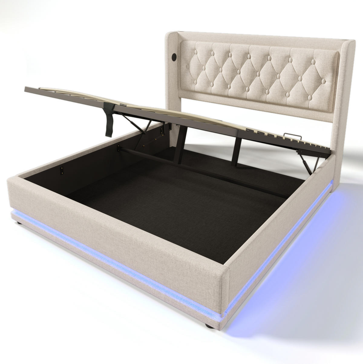 BETT mit Stauraum 160x200 cm Baumwolle Beige - Beige, Metall (160/200cm) - Meubliv