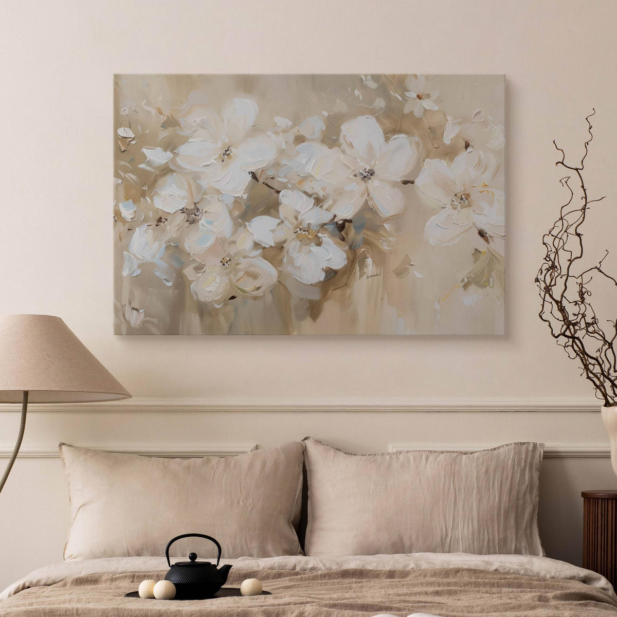 LEINWANDBILD Blumen Pflanzen Malarei 120x80 - Beige/Braun, Textil (120/80cm) - Muralo