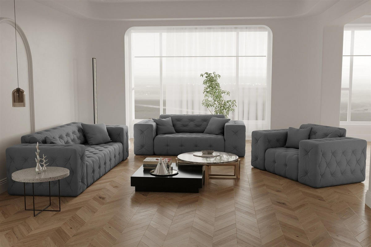 SOFA 3-sitzer Chantal - Grau, Holzwerkstoff/Textil (251/78/96cm) - Fun Möbel