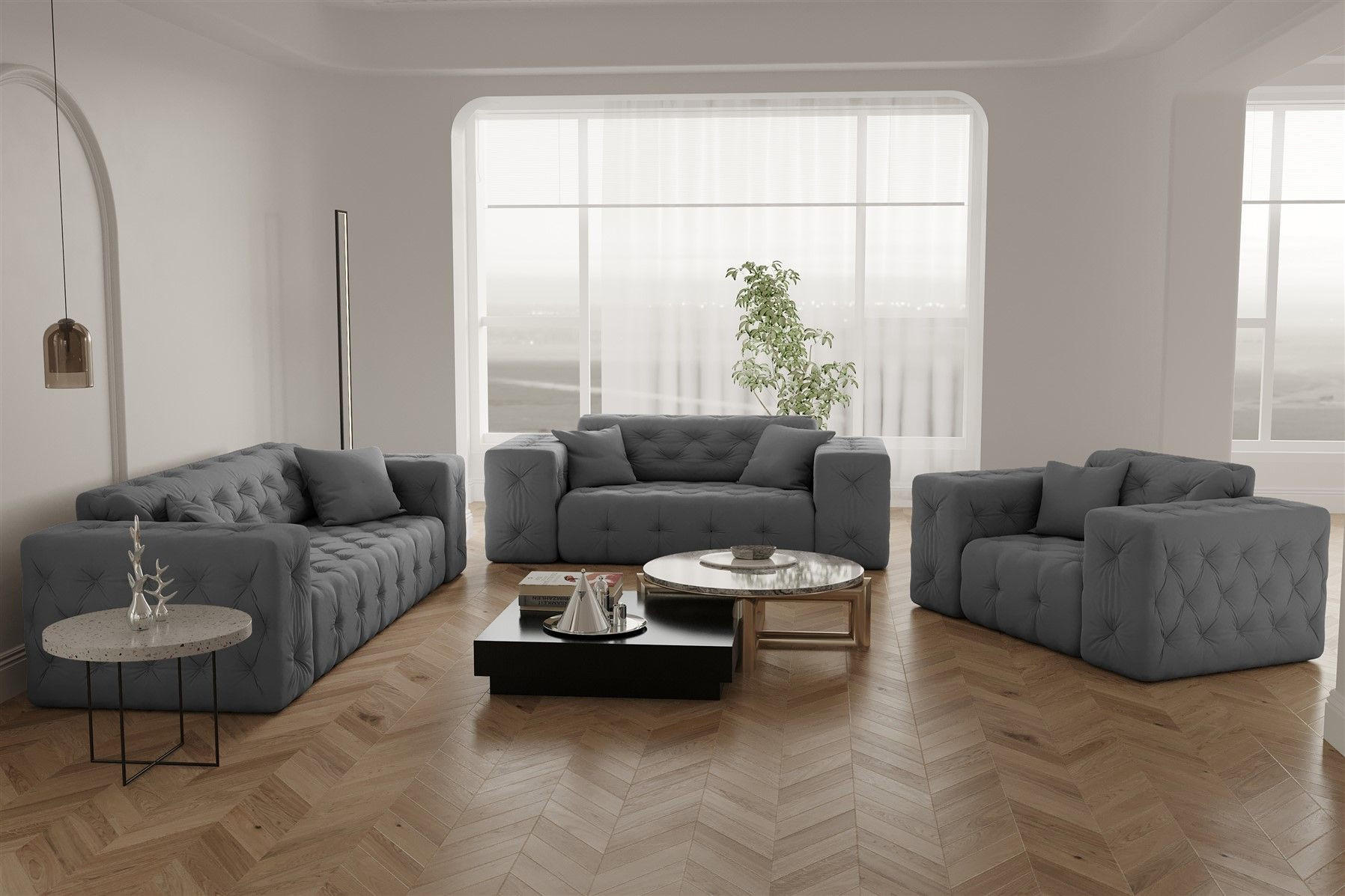 Thumbnail - Fun Möbel Sofaset, Grau, Textil, 251x78x96 cm, Wohnzimmer, Sofas & Couches, Sitzgarnituren