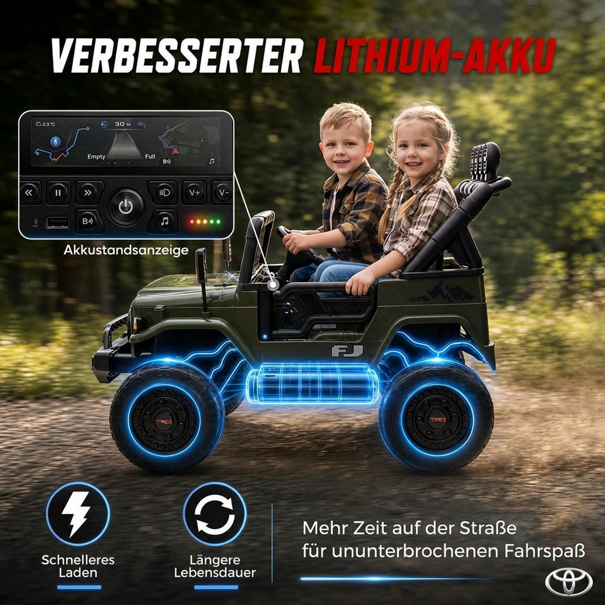 KINDER-ELEKTROAUTO Metall Kunststoff Dunkelgrün - Dunkelgrün, Metall (122/86/88cm) - AIYAPLAY