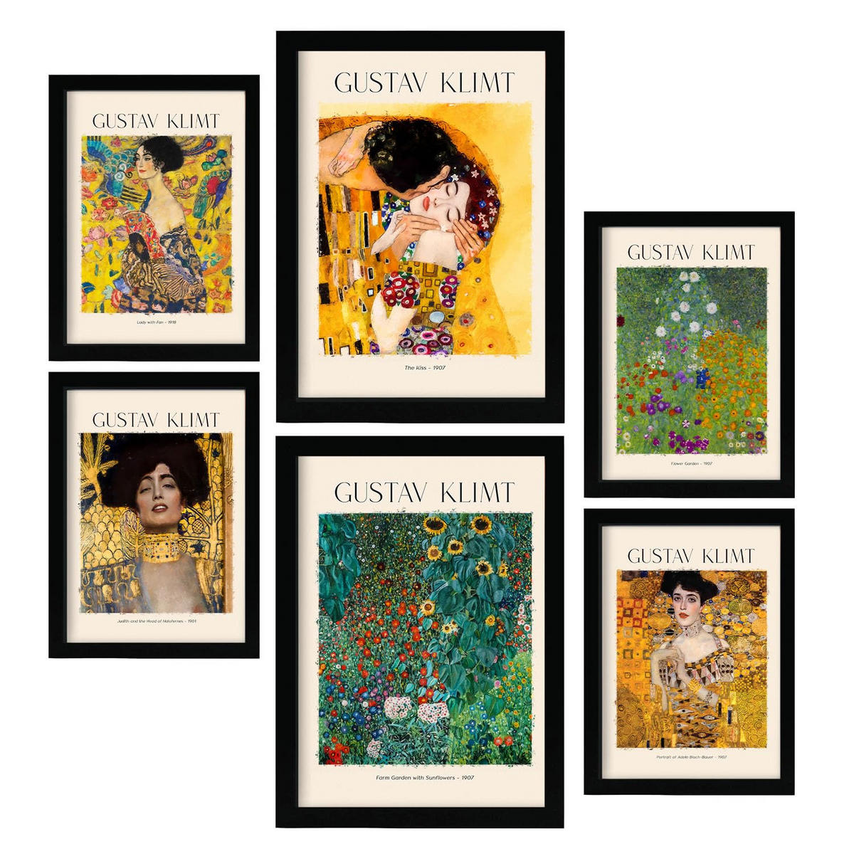 POSTER Set Mit 6 Klimt Posterblatt 1 Malergalerie A3 & A4 Schwarzer Rahmen - Schwarz, Papier (29/3cm) - Nacnic