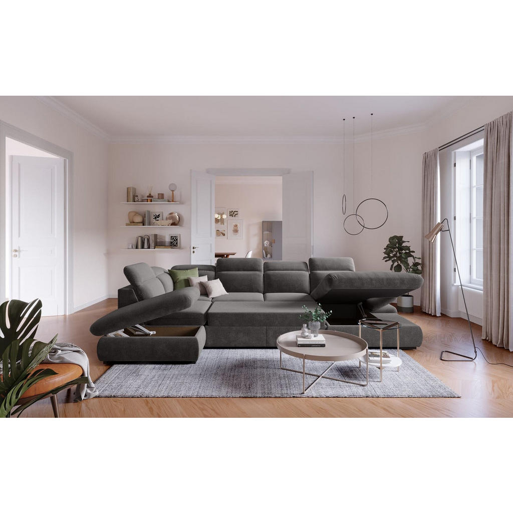 Thumbnail - Cotta Wohnlandschaft, Graphit, Textil, Echtholz,Buche, U-Form,L-Form, 341x80x218 cm, Wohnzimmer, Sofas & Couches, Wohnla...