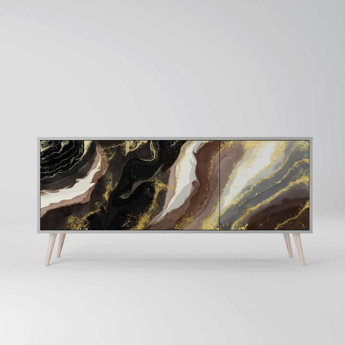 SIDEBOARD GOLD DUST, Eicheneffekt, 164,5x42x77,5 cm, 3 Türen - Eichefarben/Buchefarben, Holzwerkstoff/Buchenholz (164.5/77.5/42cm) - SpaceRebels