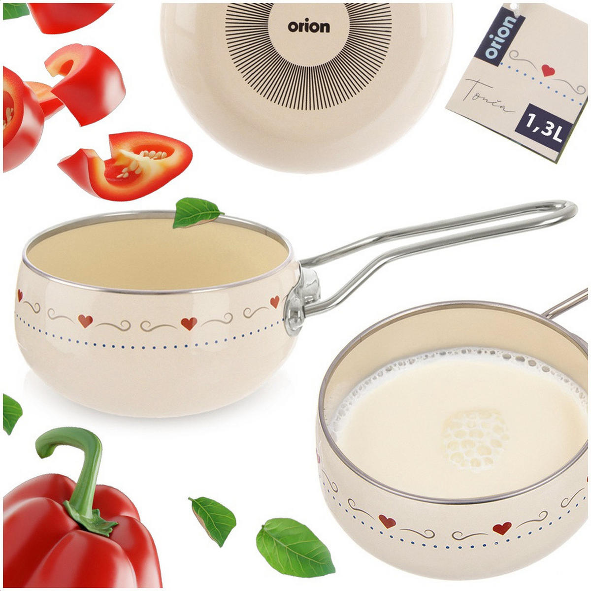 EMAILLIERTOPF Tonca mit Herzmotiv creme - Creme, Metall (15cm) - Orion 