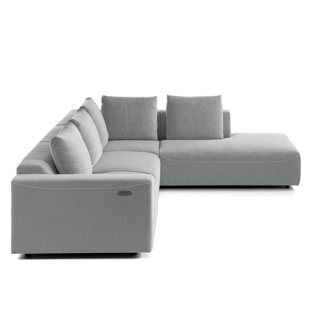 ECKSOFA mit Ottomane - Webstoff - Hellgrau/Schwarz, Kunststoff/Textil (283/237cm) - home24