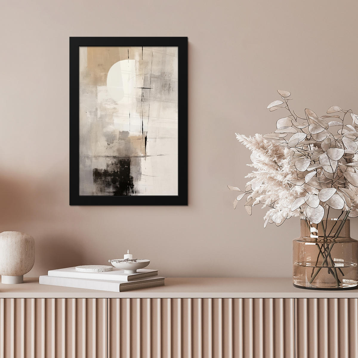 GERAHMTES BILD Abstrakt - Kunst - Grau 20x30 cm - Hellgrau, Papier (20/30cm) - MuchoWow