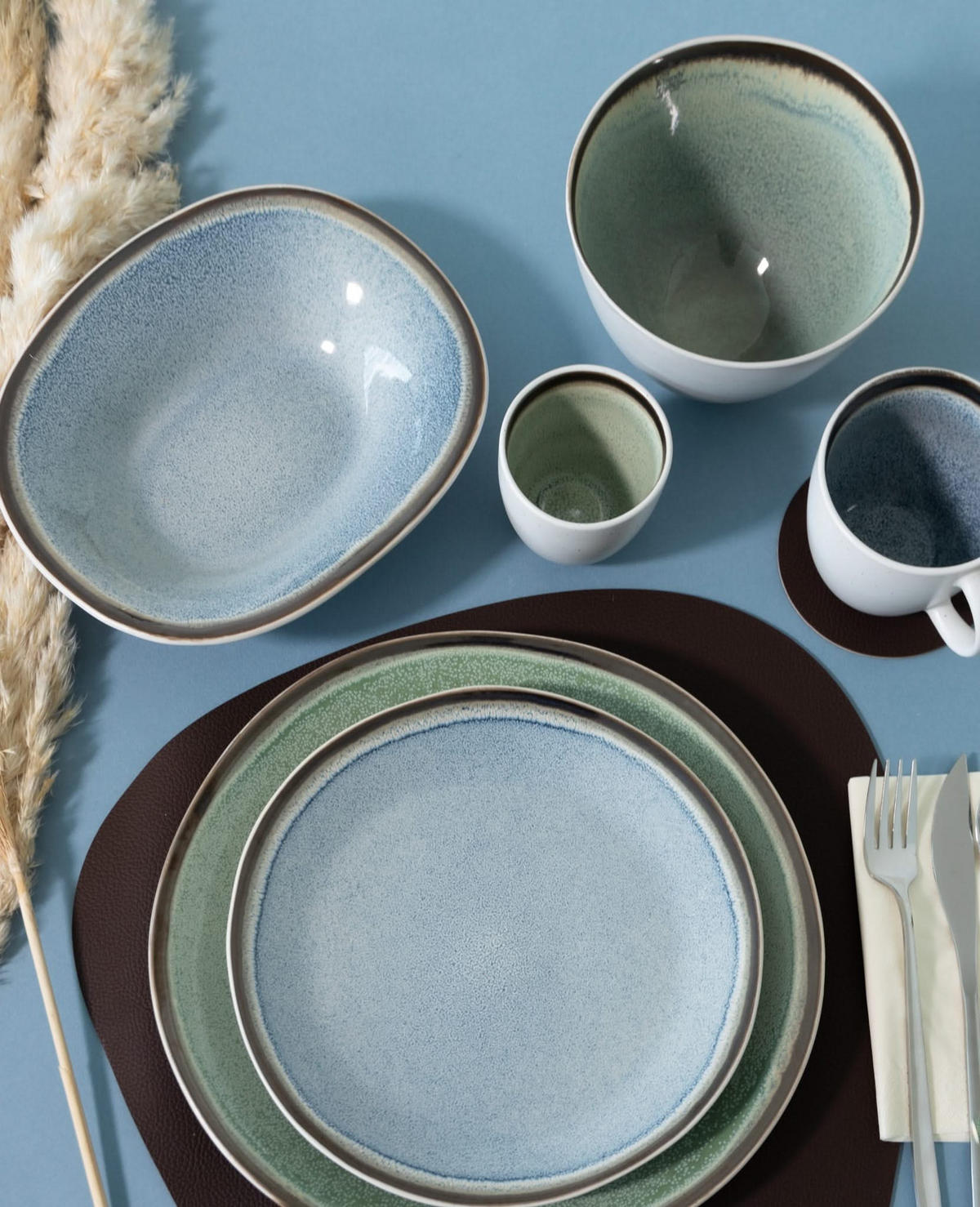 GESCHIRRSET Fez Grün - 12-teilig - Grün, Keramik (2/2/1cm) - Cosy & Trendy