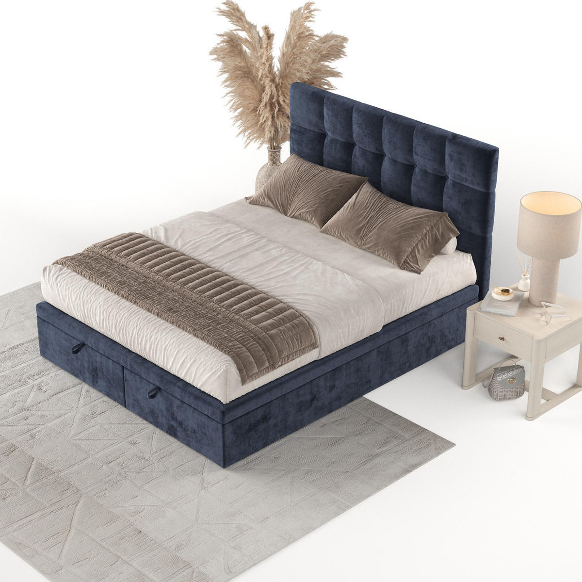 POLSTERBETT Guam mit Stauraum 160/200 cm Marineblau im Lotta Stoff - Schwarz/Dunkelblau, Holz/Holzwerkstoff (160/200cm) - AltaBeds