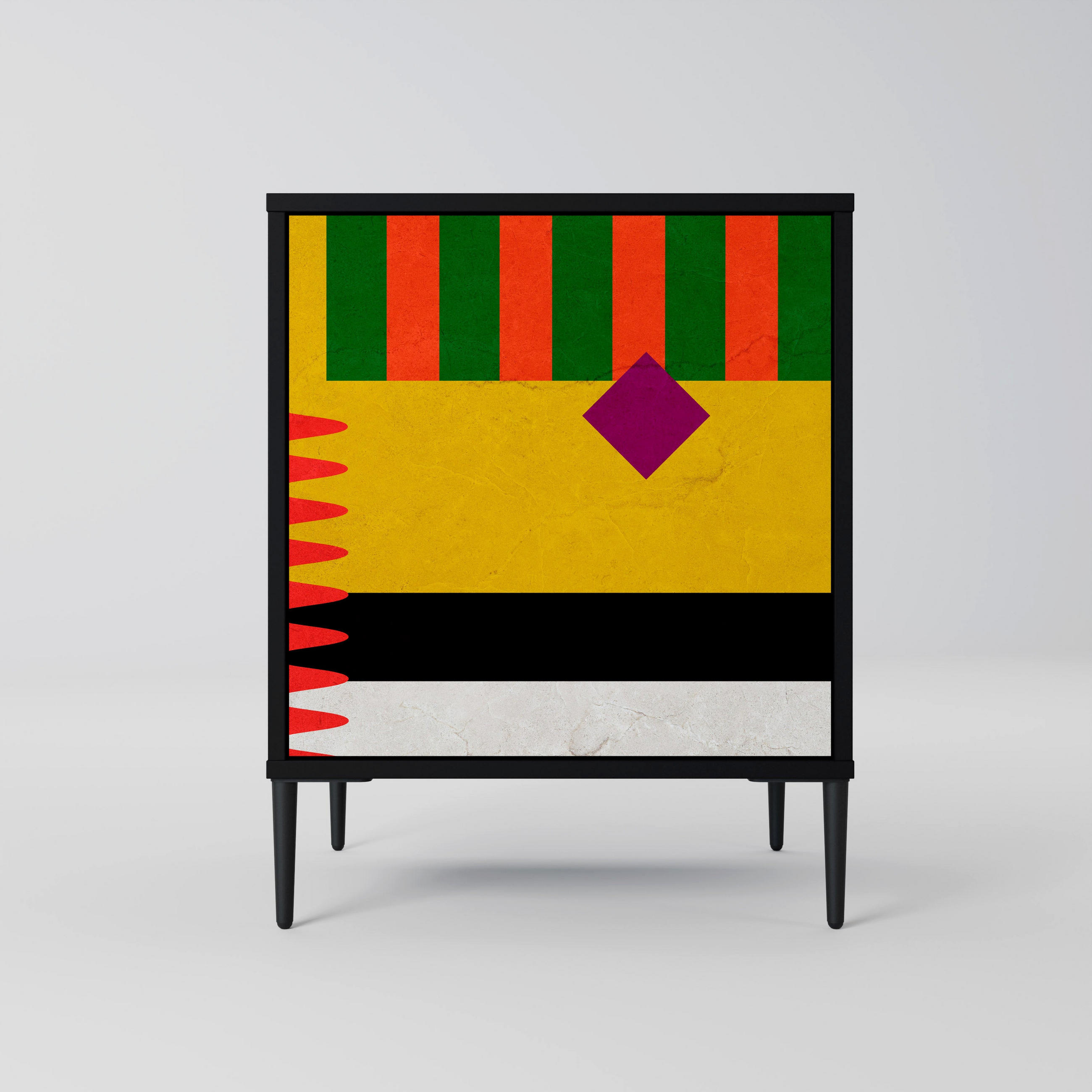 SIDEBOARD VIVID ART, Schwarz, 57,5x42x72,5 cm, Schwarze Metallfüße - Multicolor/Schwarz, Holzwerkstoff/Metall (57.5/72.5/42cm) - SpaceRebels