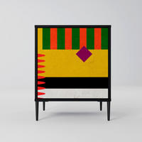 SIDEBOARD VIVID ART, Schwarz, 57,5x42x72,5 cm, Schwarze Metallfüße - Multicolor/Schwarz, Holzwerkstoff/Metall (57.5/72.5/42cm) - SpaceRebels