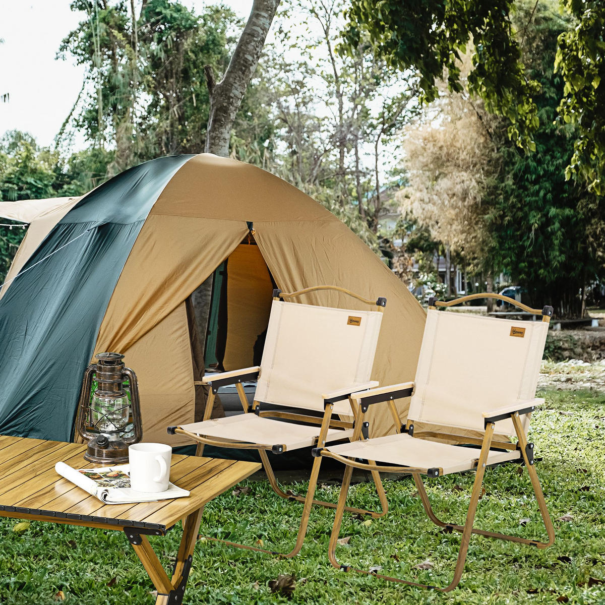 CAMPINGSTUHL 2er Set faltbarer mit Stahlrahmen, für Pool, Khaki - Beige, Textil (59/78/54cm) - Outsunny