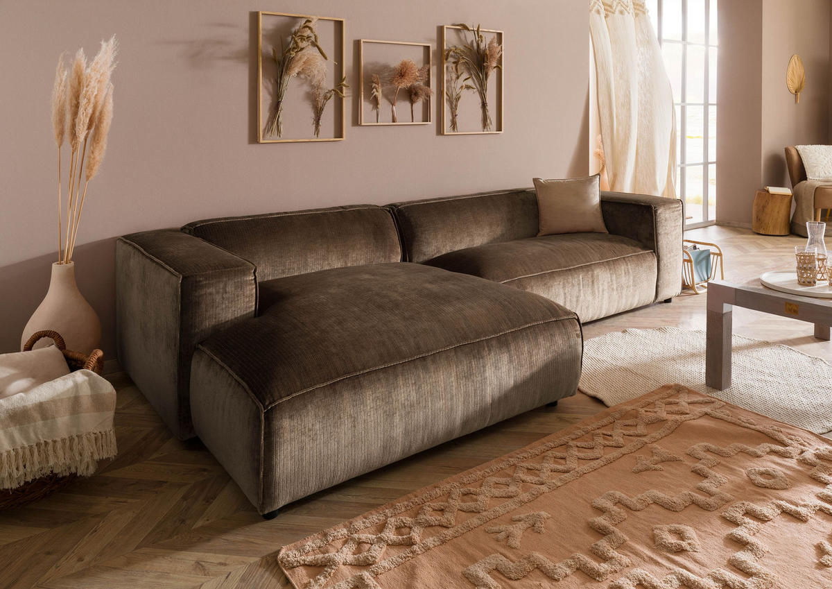 ECKSOFA 304x164x69 Ottomane links Cord taupe VALENCIA - Taupe, Kunststoff (304/164cm) - Massivmoebel24