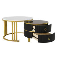 KOMMODE, 2‑teiliger runder Couchtisch aus MDF mit Marmormuster und Hochglanz, 70/70/46 + 50/50/40 cm, Gold und Schwarz - Schwarz, Holzwerkstoff (70/70/46cm) - Redom