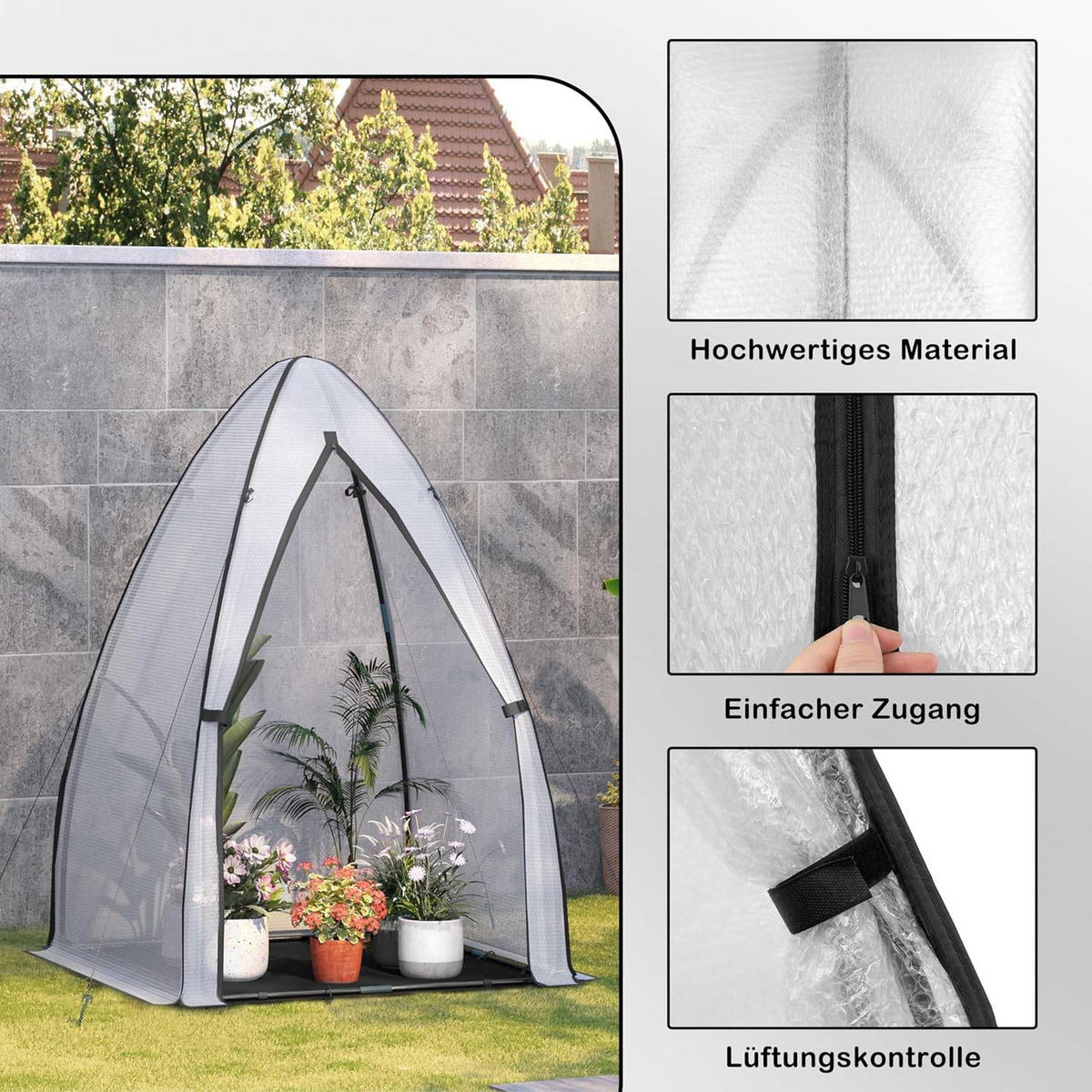FOLIENGEWÄCHSHAUS, schwarzes Frostschutzgewebe, 120x180 cm - Schwarz/Weiß, Textil/Metall (120/180/120cm) - Woltu