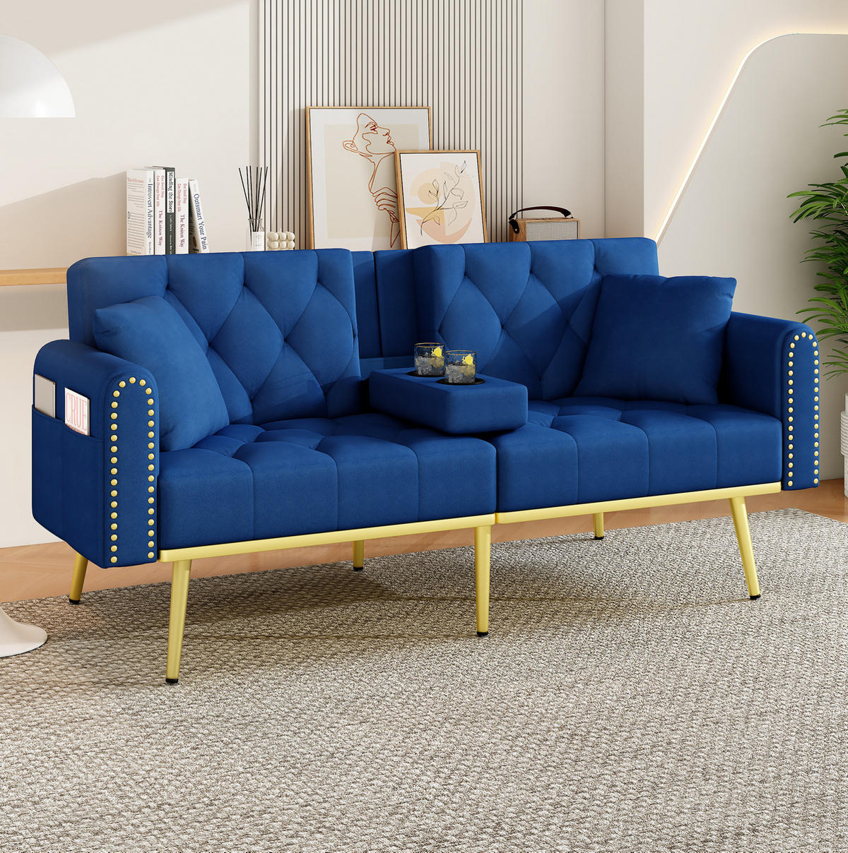 SCHLAFSOFA mit verstellbarer Rückenlehne 175 cm Blau - Blau, Holzwerkstoff (175/73.5/80cm) - Meubliv