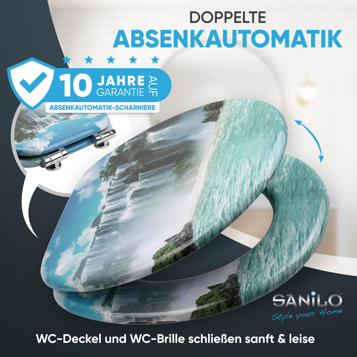WC-SITZ mit Absenkautomatik Wasserfall - Blau, Holzwerkstoff (38/6/47cm) - Sanilo