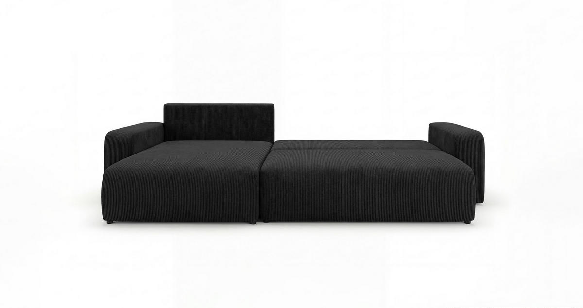 ECKSOFA BERLIN links schwarz Cord Poso 135 - Schlaffunktion, Bettkasten - Schwarz, Textil (285/185cm) - Cornero