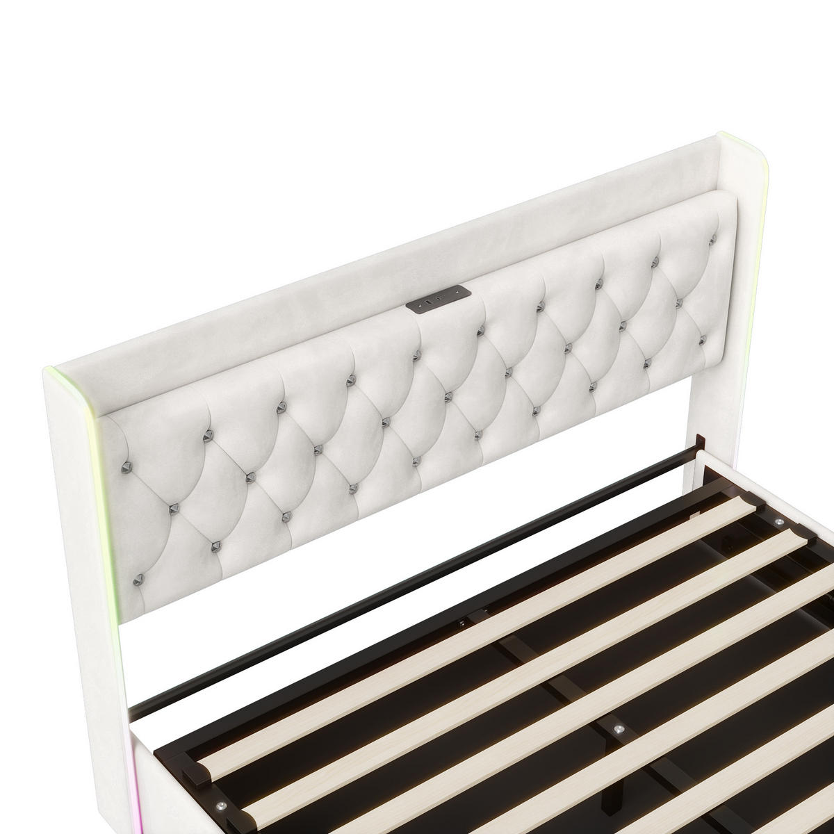 POLSTERBETT Rautensteppung 140/200 cm mit Bettkasten & Lauflicht-LED Samtoptik Beige - Beige, Textil (140/200cm) - Creahappy